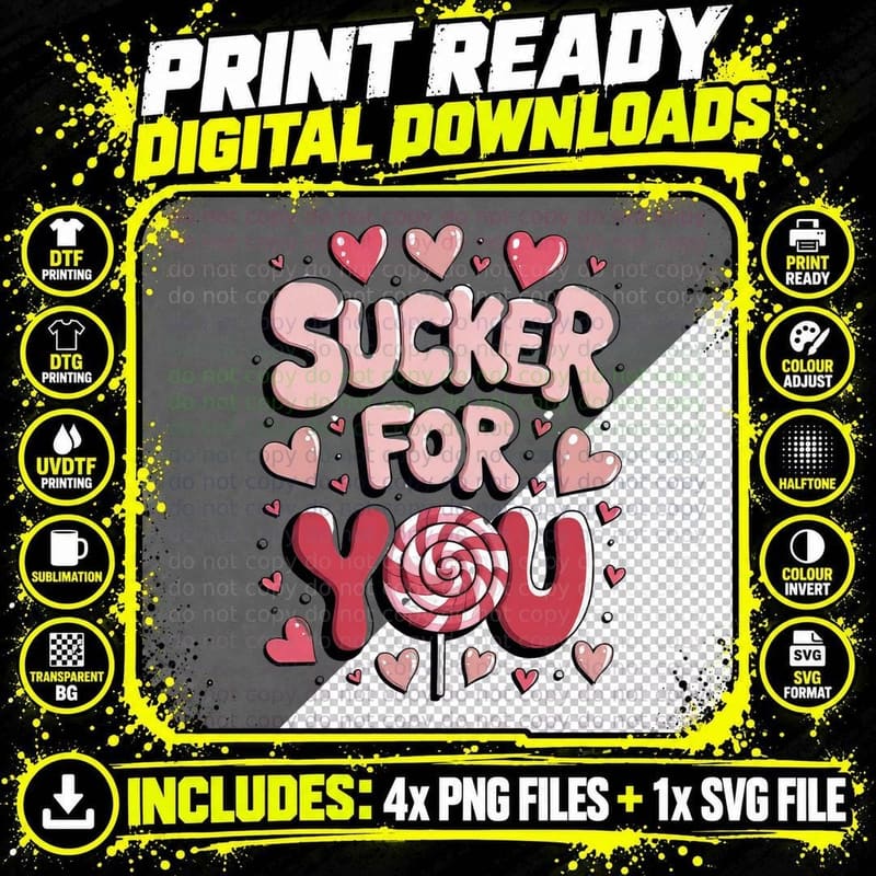 Sucker for You for Pink Outline Text Red Lollipop Hearts Png SVG Digital Bundle