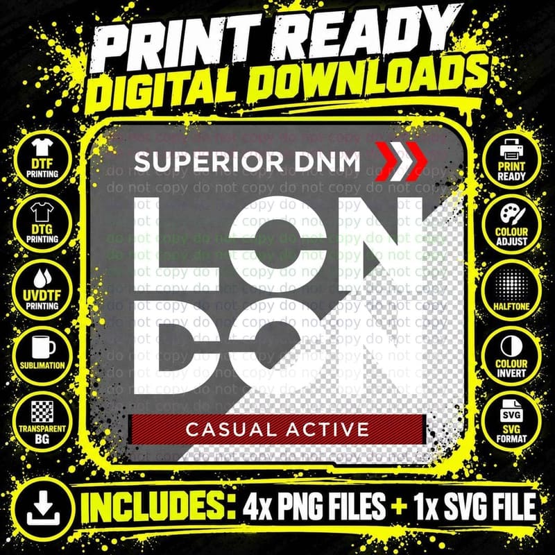 Superior Denim Dnm London Casual Active Bold Letters Png SVG Digital Bundle