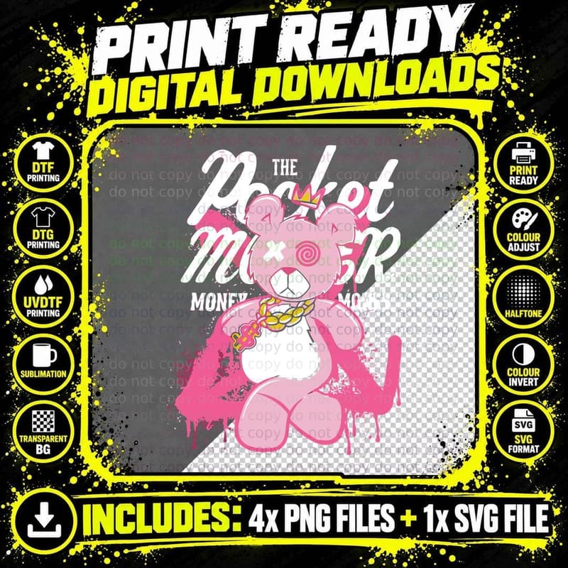 The Pac Man Mo Ney Pac-Man Pink Money Greed Character Png SVG Digital Bundle