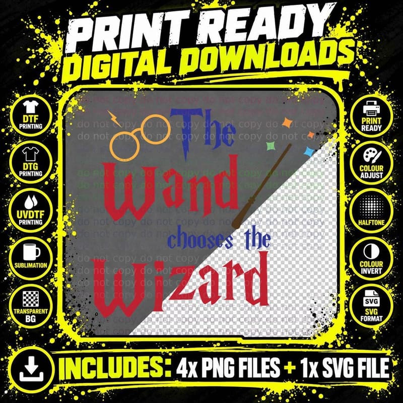 The Wand Chooses the Wizard T-Shirt Png SVG Digital Bundle