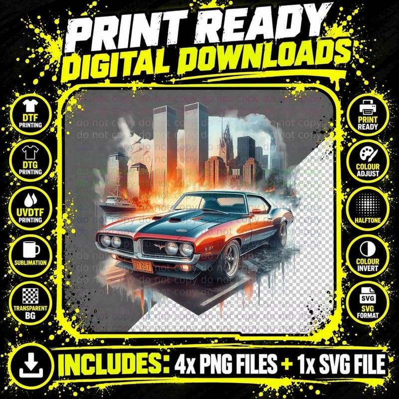 Trapezoid Nyc Skyline Geometric Pontiac Red Orange Png SVG Digital Bundle