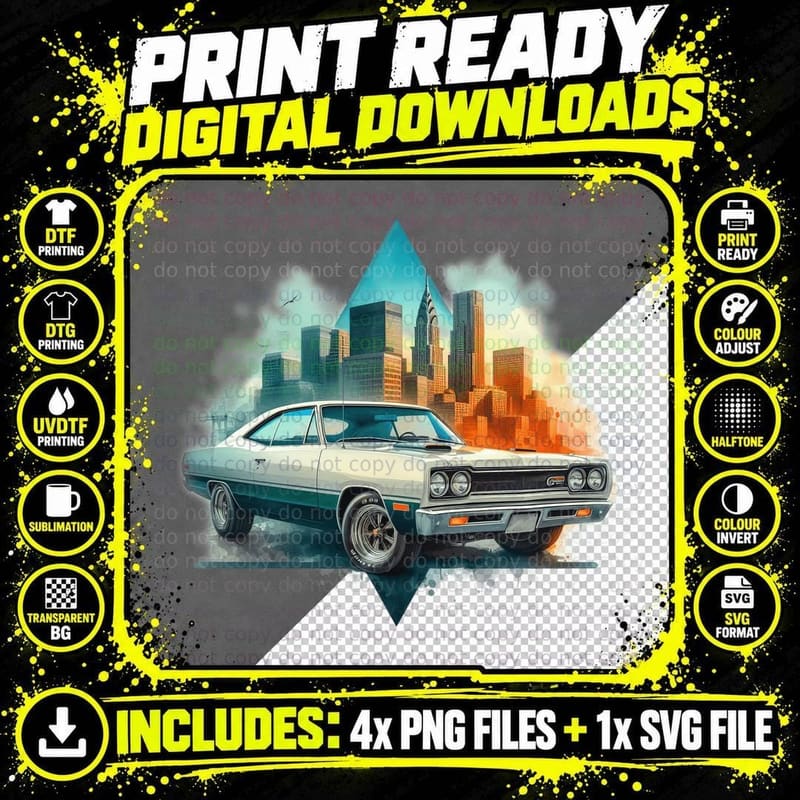 Urban City Skyline Geometric Teal Modern Synthwave Png SVG Digital Bundle