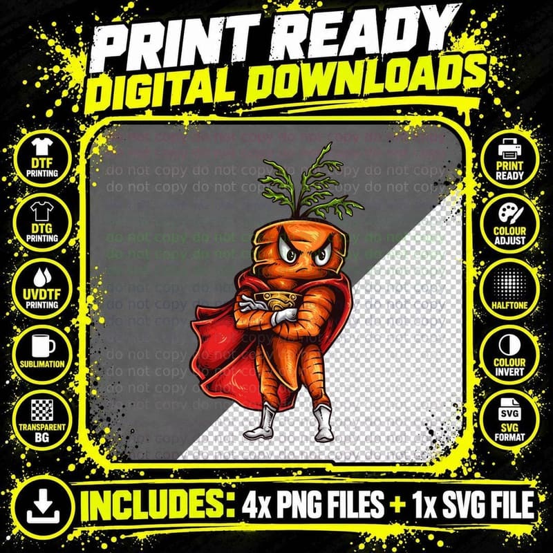 Vegetable Hero Orange Superhero Wearing Cape T-Shirt Png SVG Digital Bundle