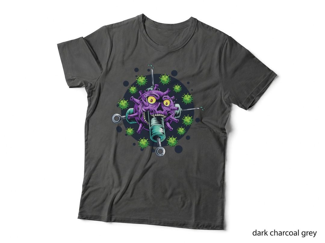 Virus Medical Purple Particle with Syringe Biotech Vaccine Theme T-Shirt