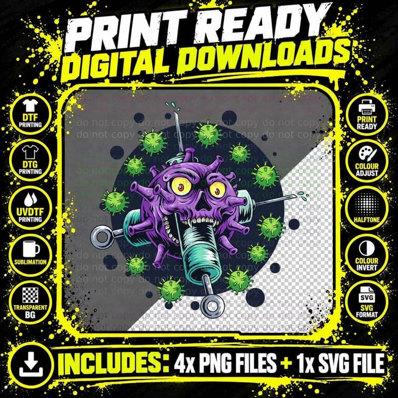Virus Medical Purple Particle with Syringe Biotech Png SVG Digital Bundle