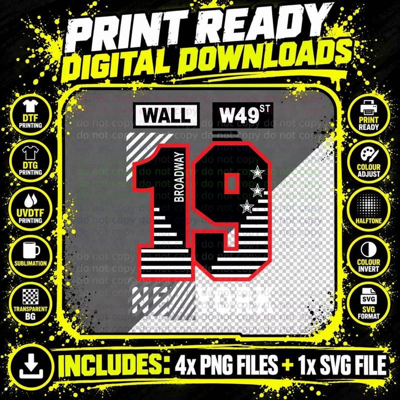 Wall W49 St Broadway York Red Black Striped Street Png SVG Digital Bundle