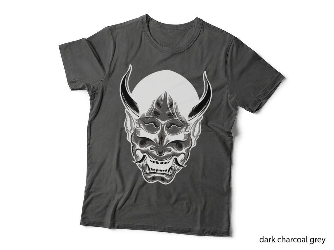 White Oni Demon Head Horns Grinning T-Shirt