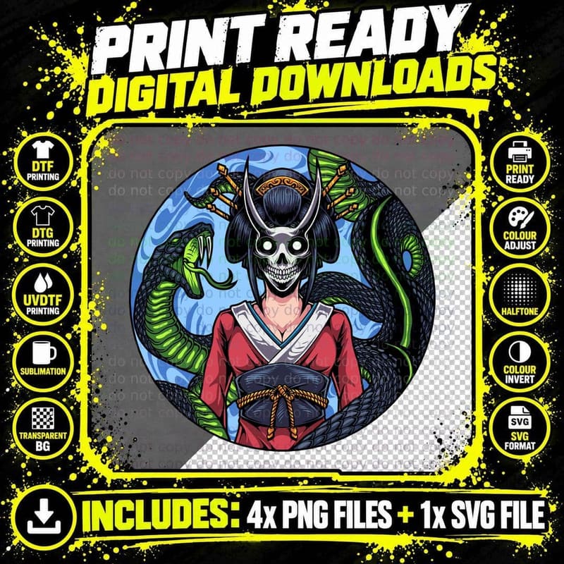 Woman Demon Wings Snakes Asian Colorful T-Shirt Png SVG Digital Bundle