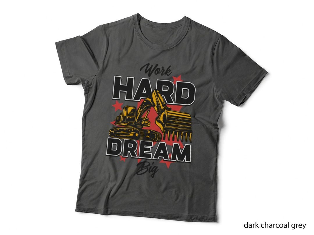 Work Hard Dream Big Excavator with Geometric Red Flames Construction T-Shirt