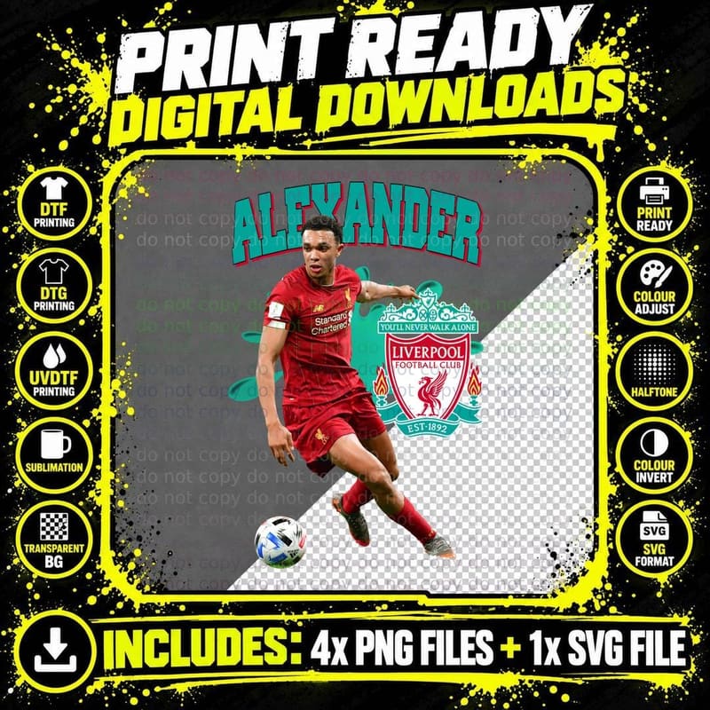 Alexander Liverpool Footballer Red Jersey Dynamic Splash Png SVG Digital Bundle