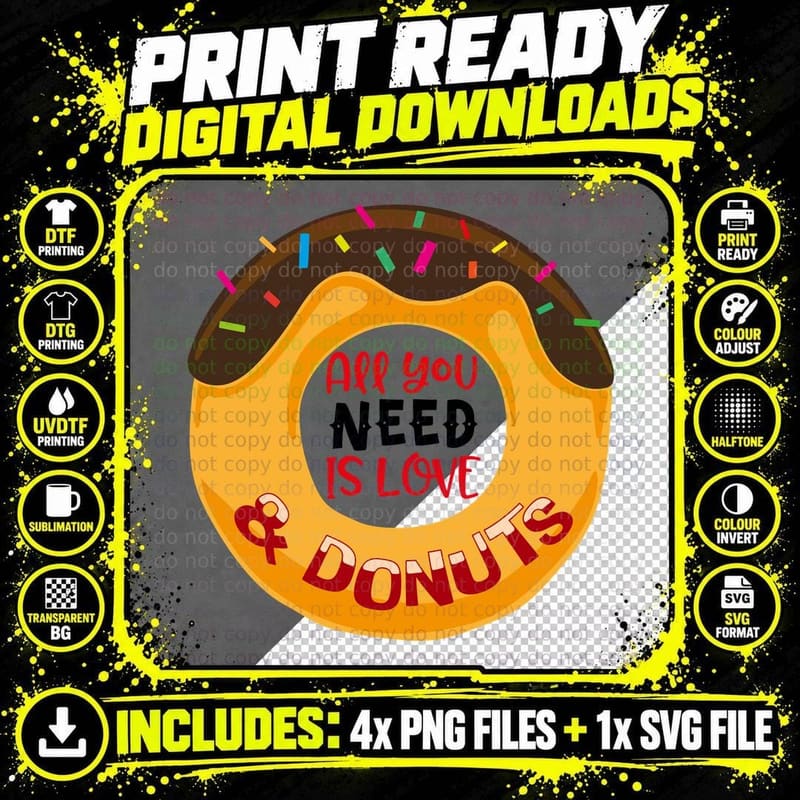 All You Need Is Love and Donuts T-Shirt Png SVG Digital Bundle