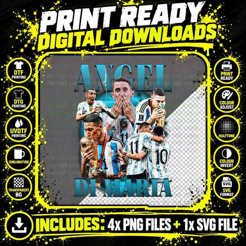 Angel Di Maria Multiple Players Trophy World Cup Blue Png SVG Digital Bundle