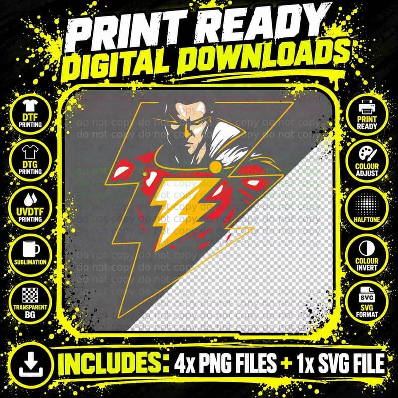Bald Hero in Lightning Bolt Design Partial Figure Red Png SVG Digital Bundle