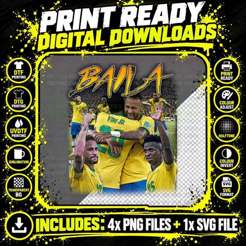Balla Vini Jr Brazil Team Players Yellow Dynamic Png SVG Digital Bundle