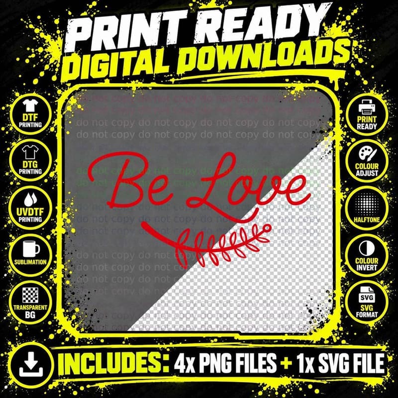 Be Love Script Red Cursive Branch Leaves Design T-Shirt Png SVG Digital Bundle