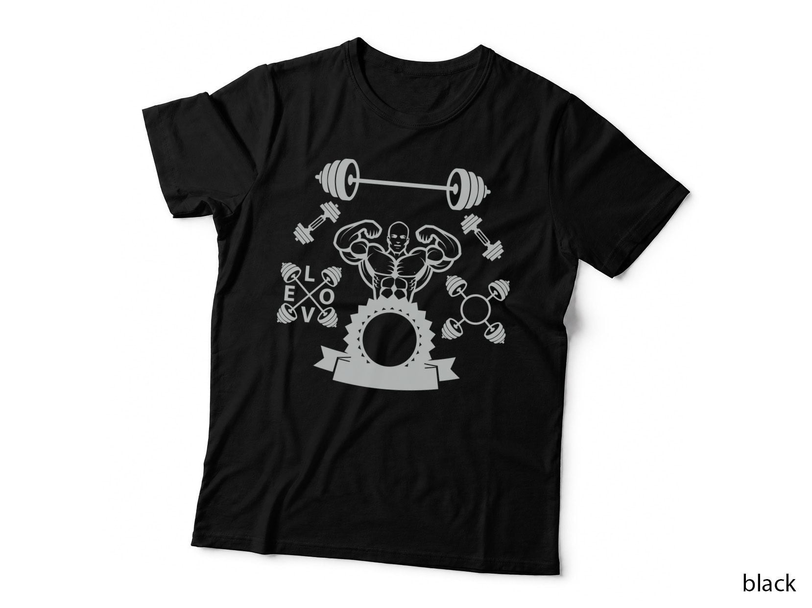 Bodybuilder Love Male Muscular Figure with Dumbbells and Trophy Badge T-Shirt