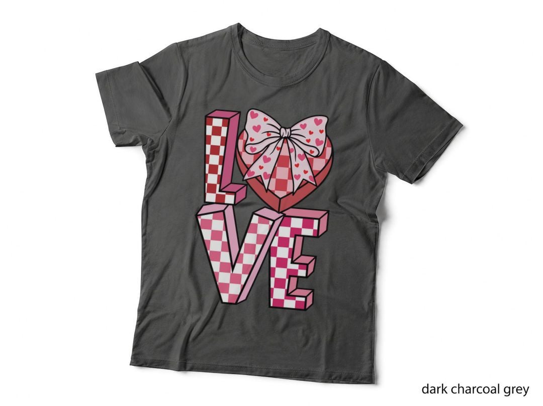 Checkered Heart Love Bow with Pink White T-Shirt