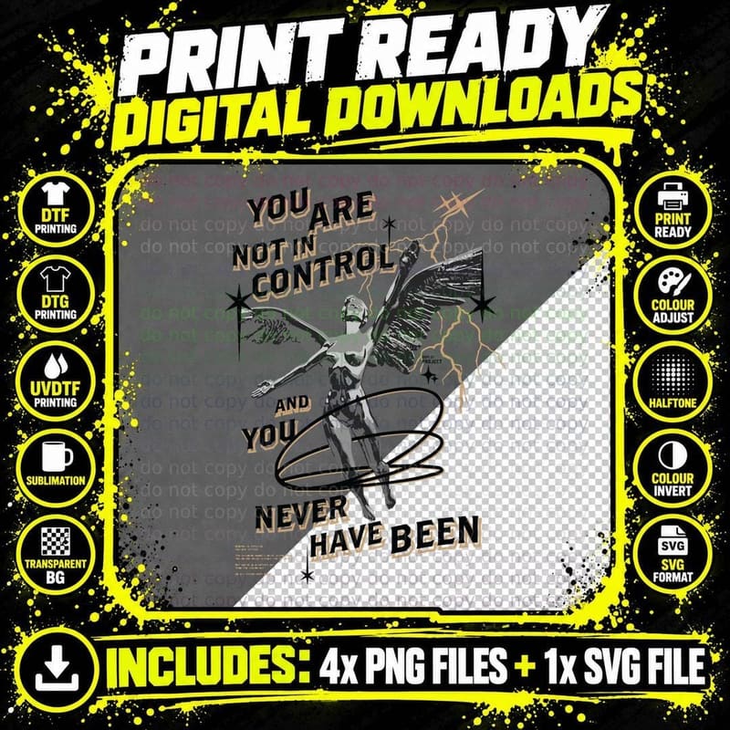 Control You Are Not in and Never Have Been Black Orange Png SVG Digital Bundle