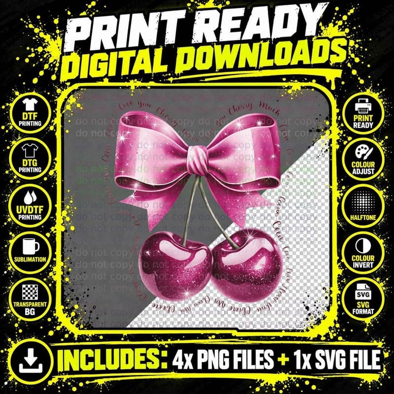 Coquette Bow Calm You Cherish Much Glitter Sparkle Png SVG Digital Bundle
