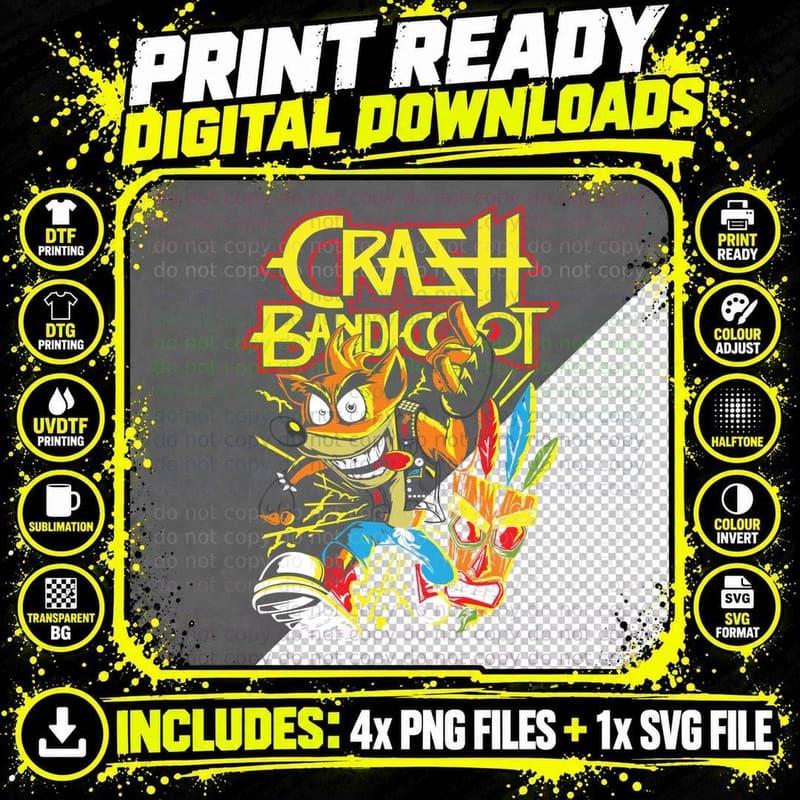 Crash Bandicoot Dynamic Running Pose Lightning Bolts Png SVG Digital Bundle