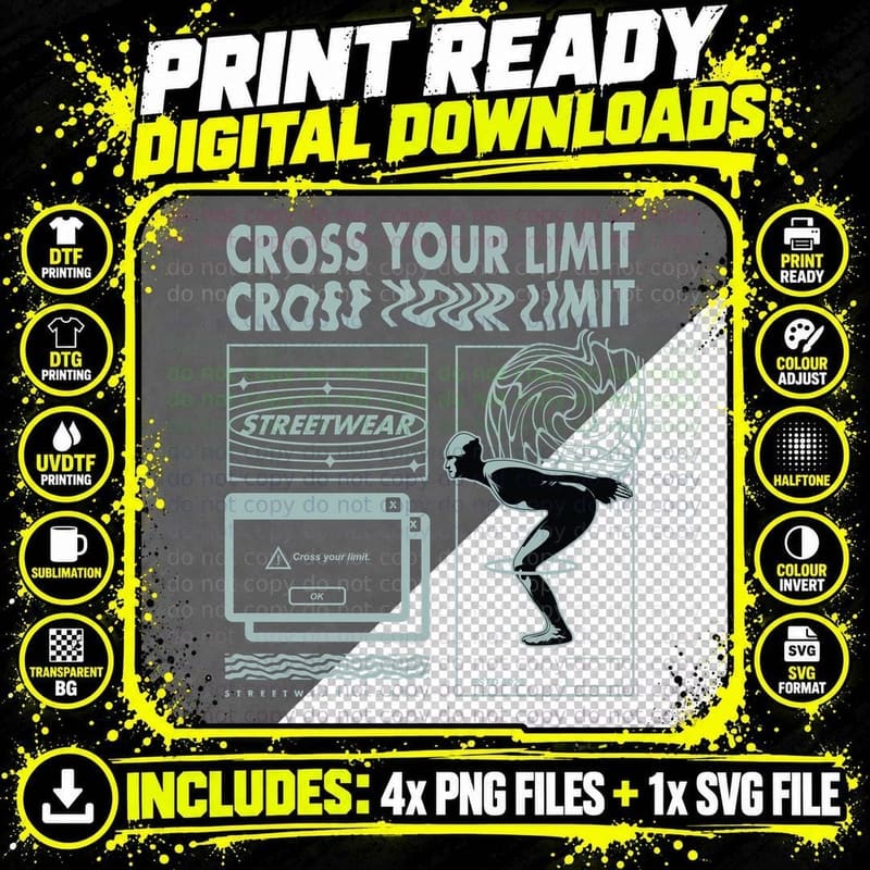 Cross Your Limit Cyan White Figure Pose Breaking T-Shirt Png SVG Digital Bundle