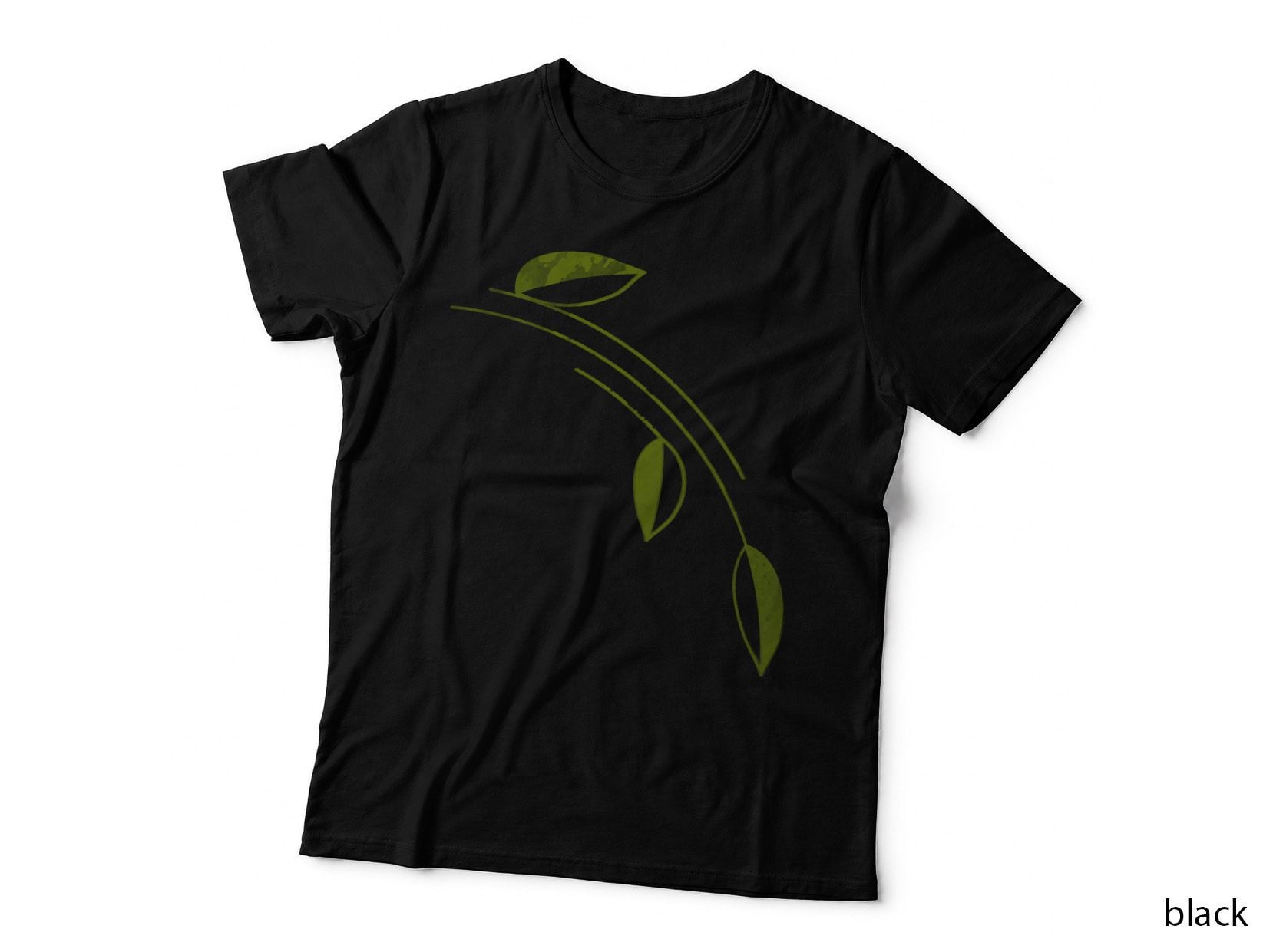 Curved Branch Yellow-Green Leaves Plant Design T-Shirt