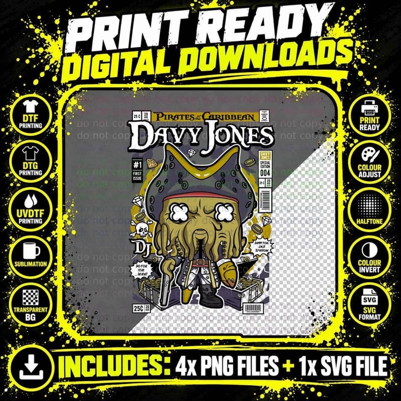 Davy Jones Pirates of Caribean T-Shirt Png SVG Digital Bundle