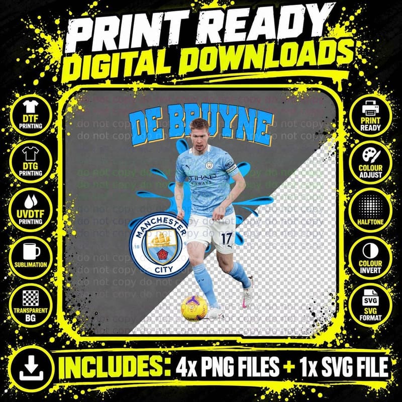 De Bruyne Manchester City Footballer Dynamic Blue Splash Png SVG Digital Bundle