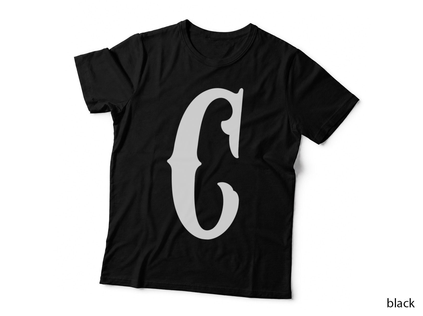 Decorative Letter C Serif Display Font Black Ornamental T-Shirt