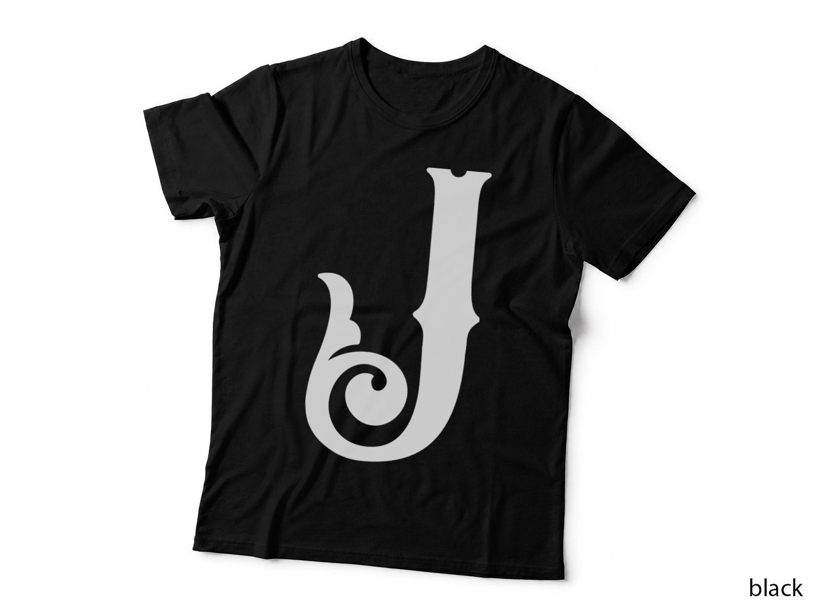 Decorative Letter J Serif Display Font Black Ornamental T-Shirt