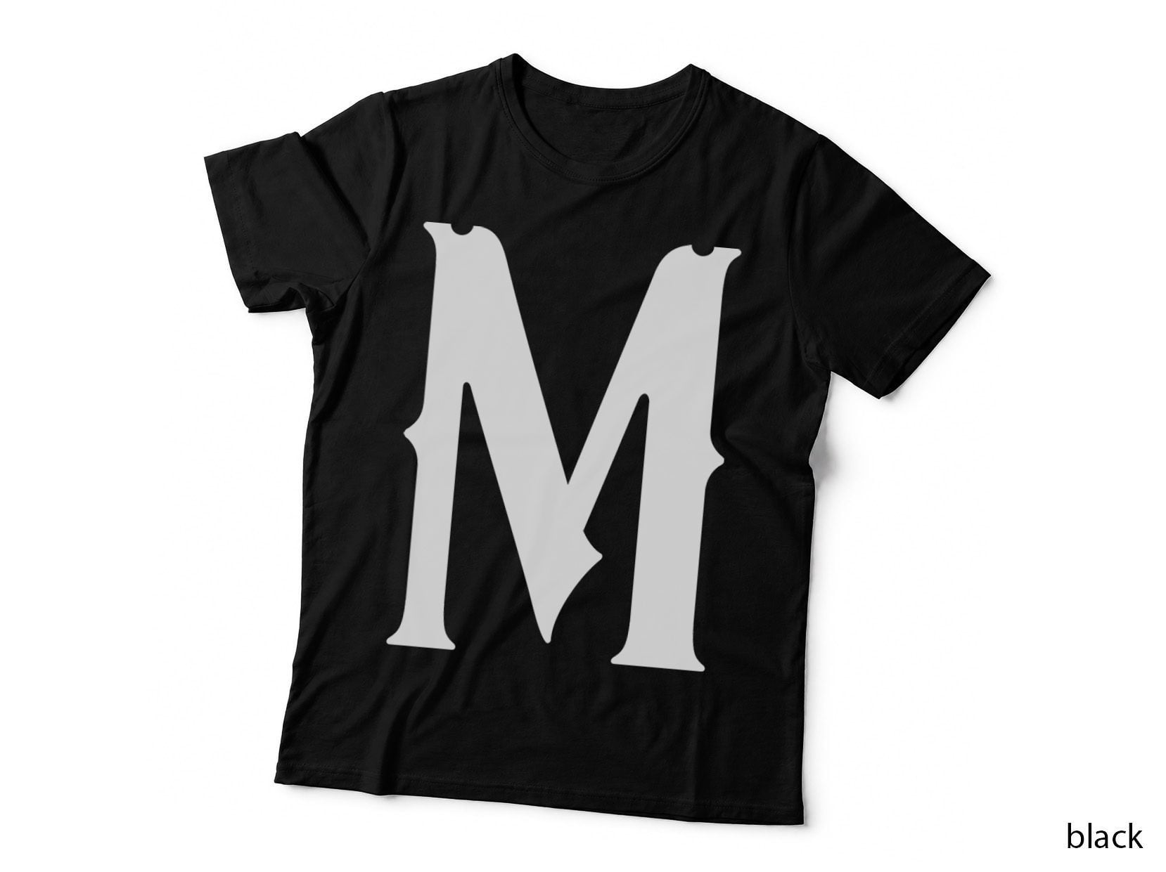 Decorative Letter M Serif Display Font Black Ornamental T-Shirt