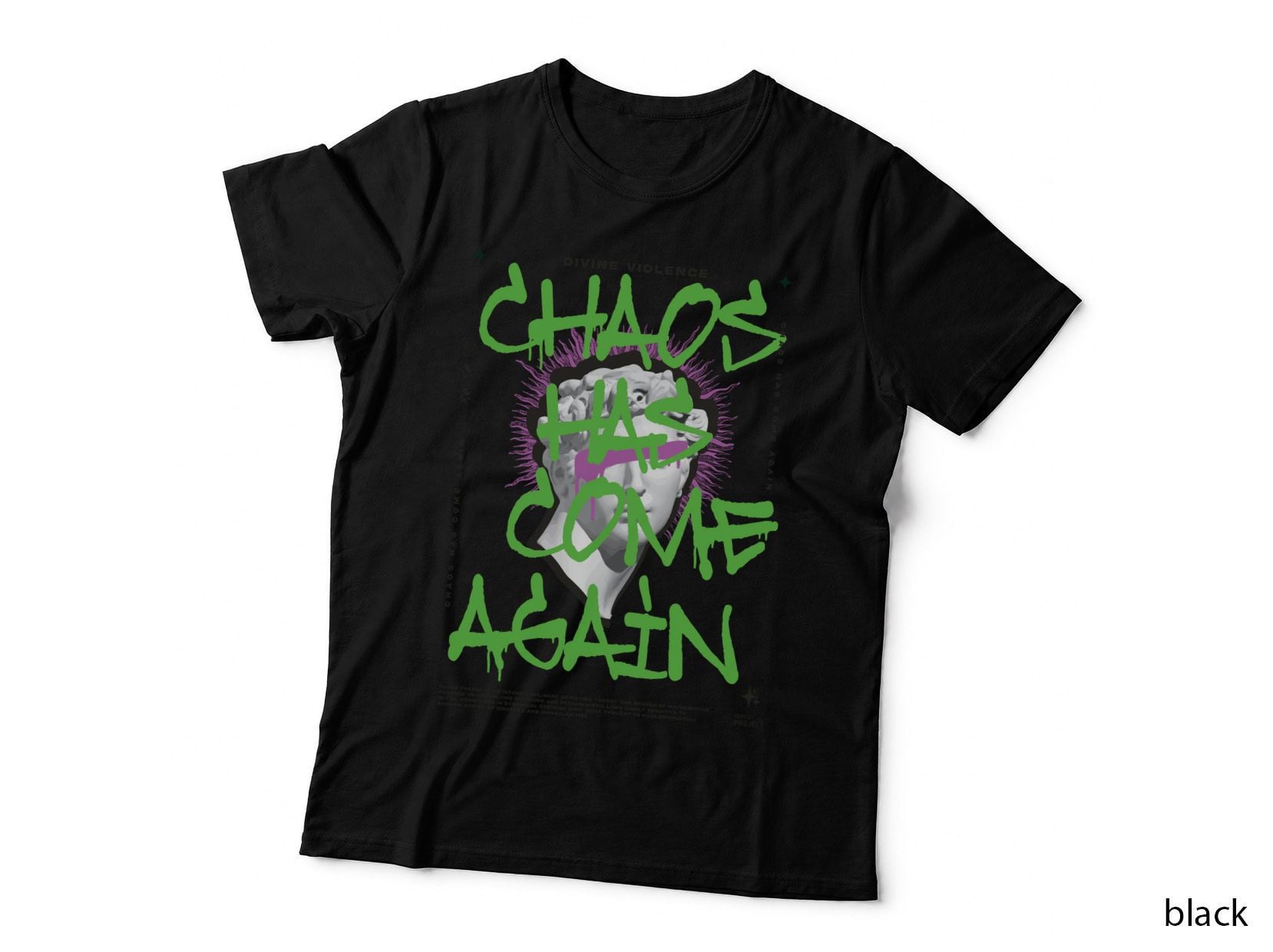 Divine Violence Chaos Has Come Again Green Purple White Marble Statue T-Shirt