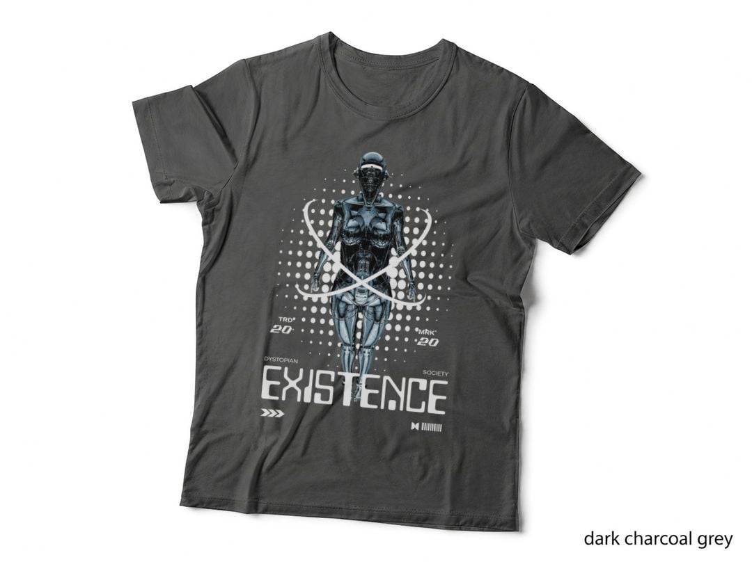 Dystopian Existence Cyborg Figure Halftone Futuristic Society T-Shirt