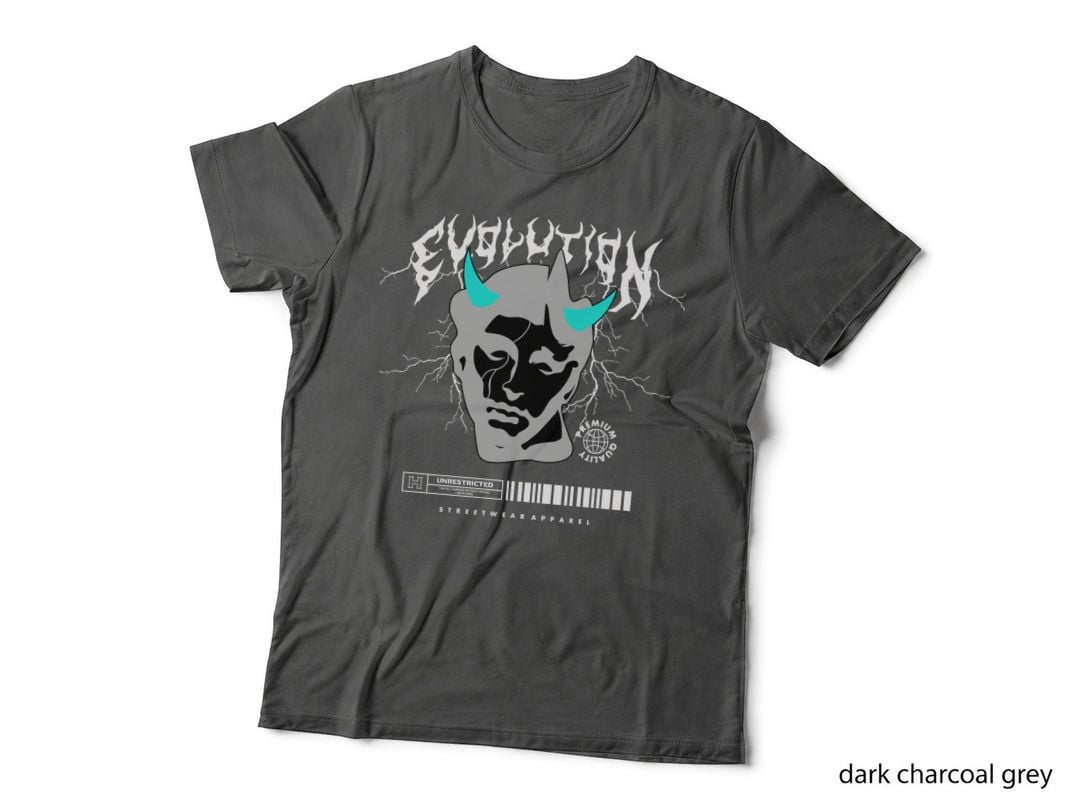 Eruption Black Demon Horns Red Lightning Bolt Streetwear T-Shirt