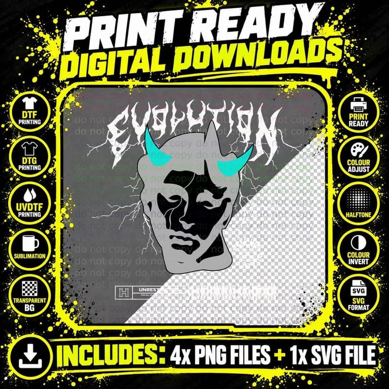 Eruption Black Demon Horns Red Lightning Bolt Streetwear Png SVG Digital Bundle