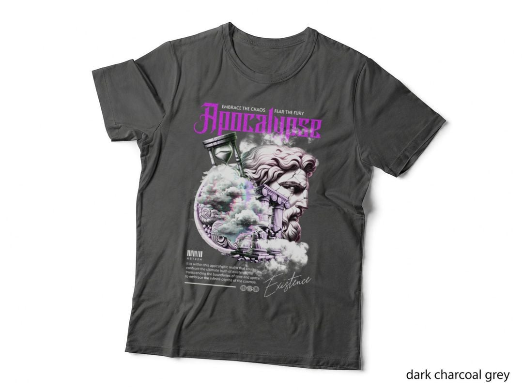 Existence Embrace the Chaos Statue Clouds Purple Pink Mystical T-Shirt