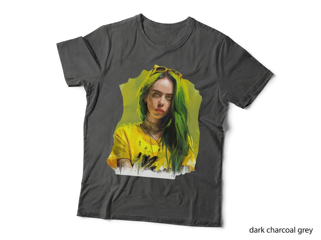 Female with Green Blonde Hair Sunglasses on Head Yellow Tee Gold Chain Splatter
