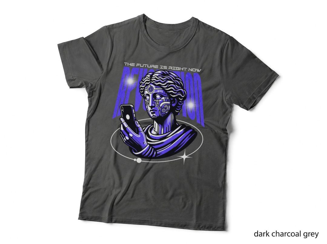 Future Is Right Now Head Cyborg Blue Purple Futuristic T-Shirt