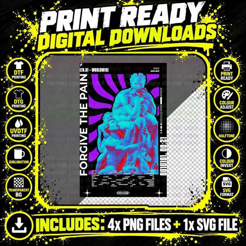Give the Paint the Purple Cyan Magenta Glitch Vaporwave Png SVG Digital Bundle
