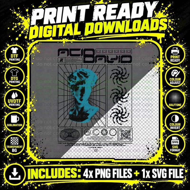 Grid Face Oraloid Cyan Black Liquid T-Shirt Png SVG Digital Bundle