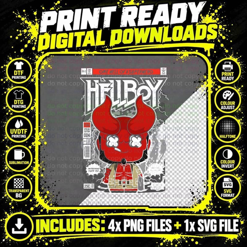 Hellboy One Hell of a Superhero Special Edition Chibi Png SVG Digital Bundle