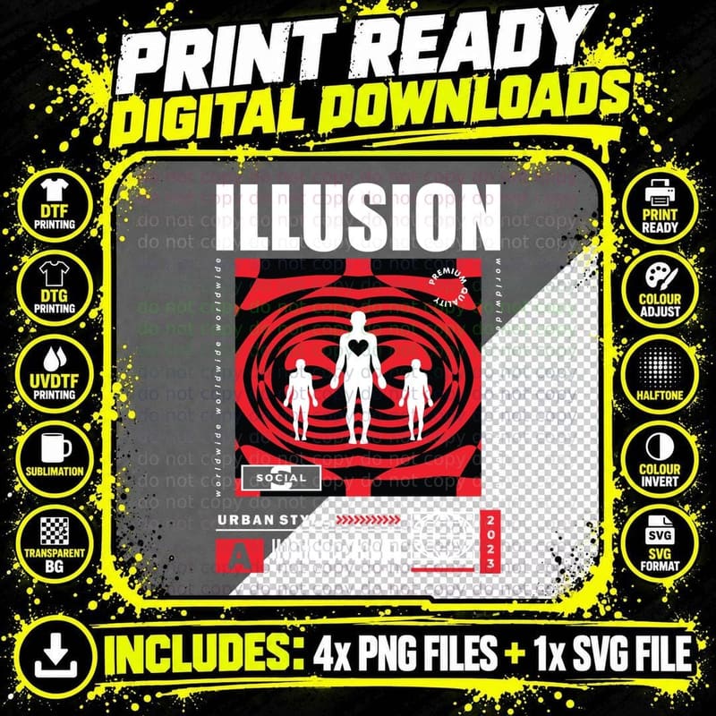 Illusion Social Urban Style Figures Spiral Red White Png SVG Digital Bundle