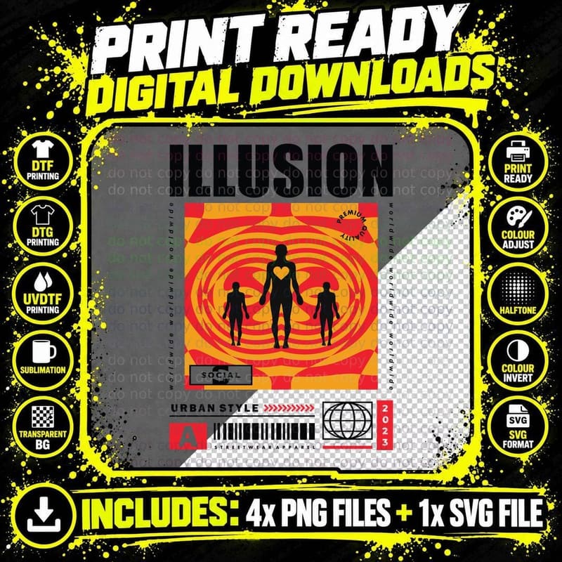 Illusion Urban Style Figures Spiral Orange Yellow Png SVG Digital Bundle