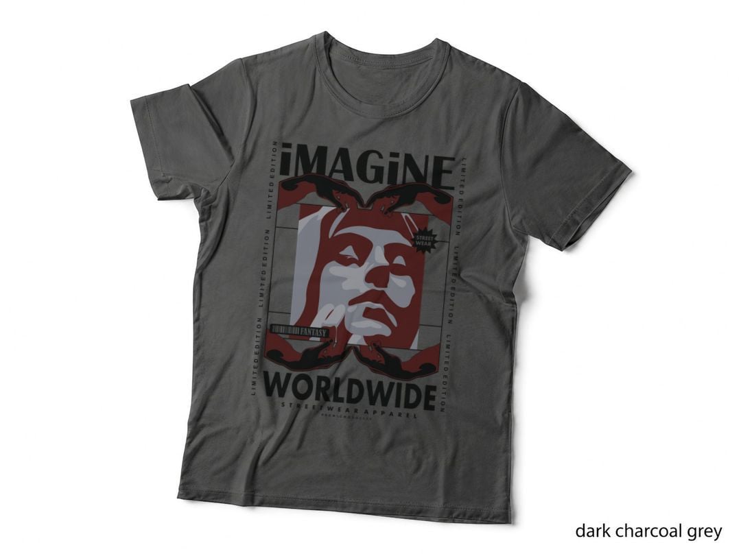 Imagine Magine Fantasy Black Mystical Face Deer Design Streetwear T-Shirt
