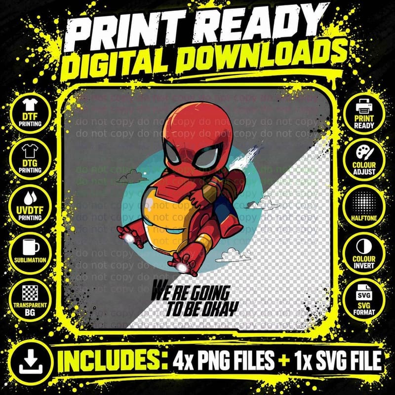 Iron Man We're Going to Be Okay Chibi Armored Hero Png SVG Digital Bundle