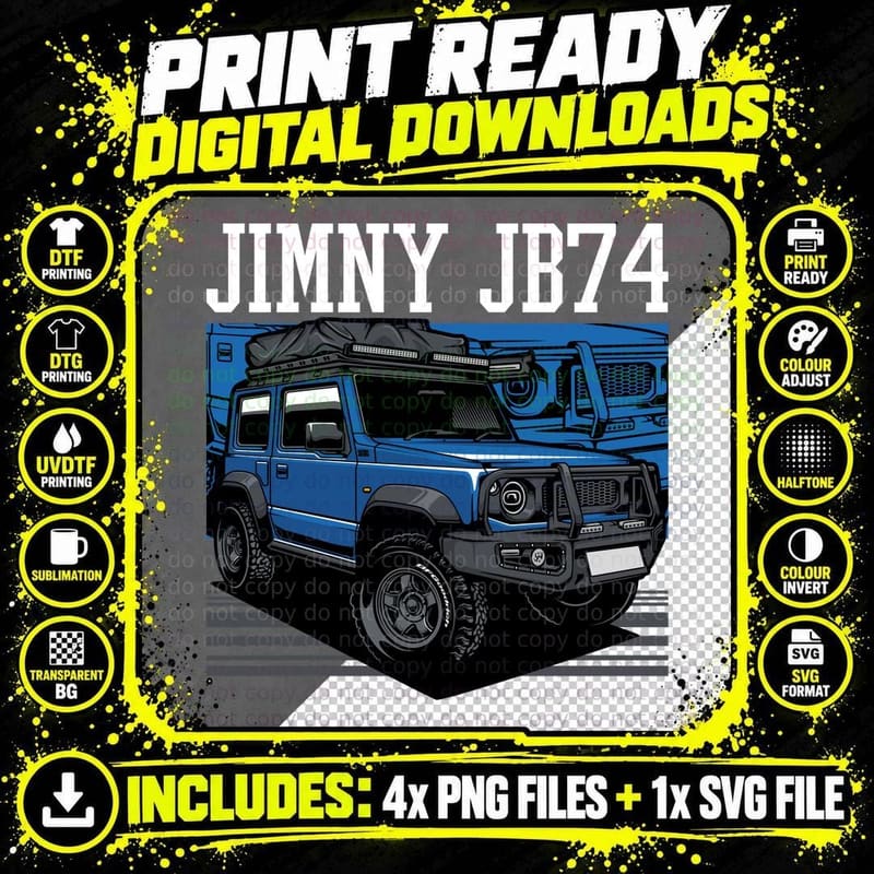 Jimny Jb74 Blue Suzuki 4wd Off-Road Compact T-Shirt Png SVG Digital Bundle