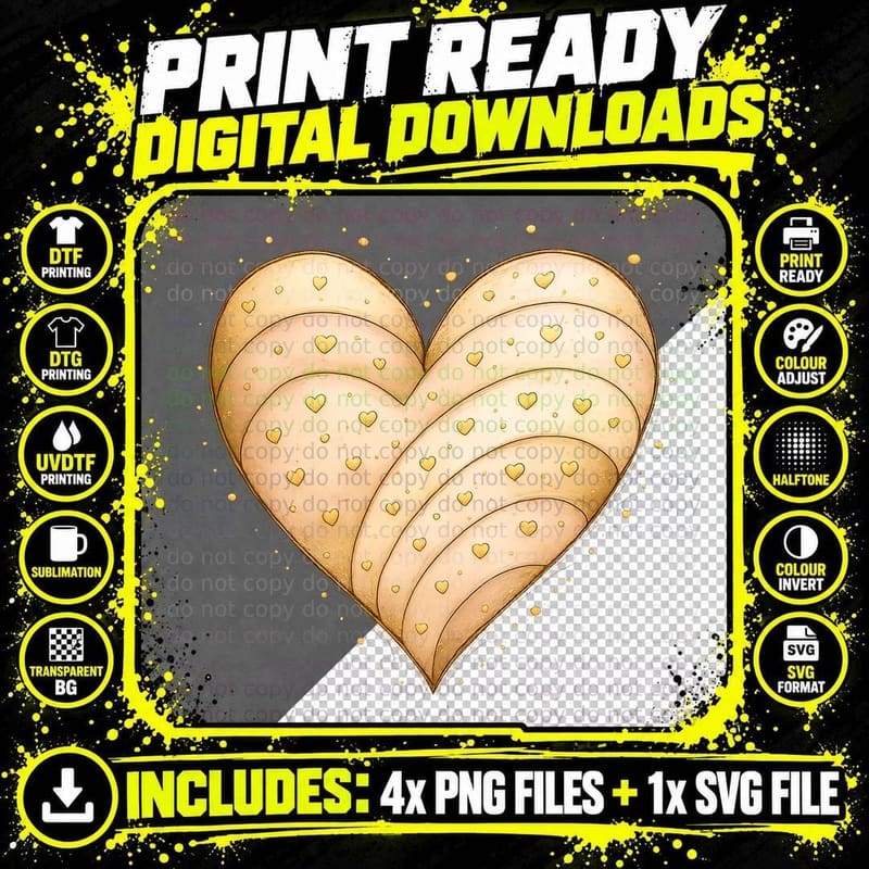 Layered Heart Gold with Yellow Hearts T-Shirt Png SVG Digital Bundle