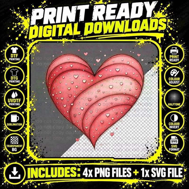 Layered Heart Polka Dot Pink Red Scattered T-Shirt Png SVG Digital Bundle