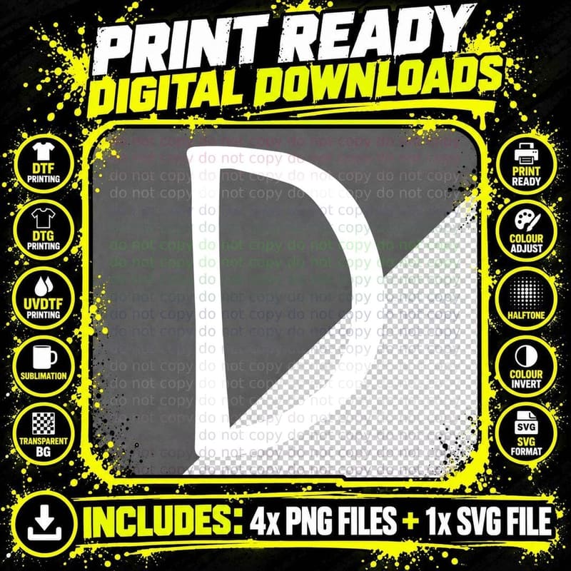 Letter D Large Simple Bold Black Minimal T-Shirt Png SVG Digital Bundle