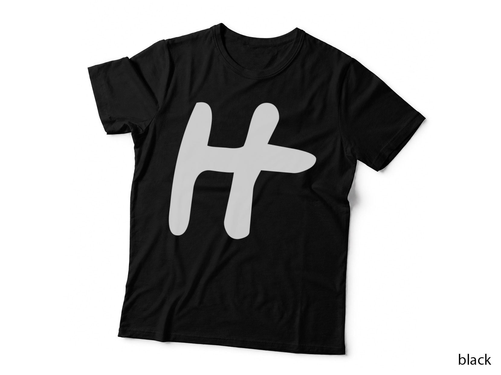 Letter H Decorative Curved Black Uppercase Serif T-Shirt